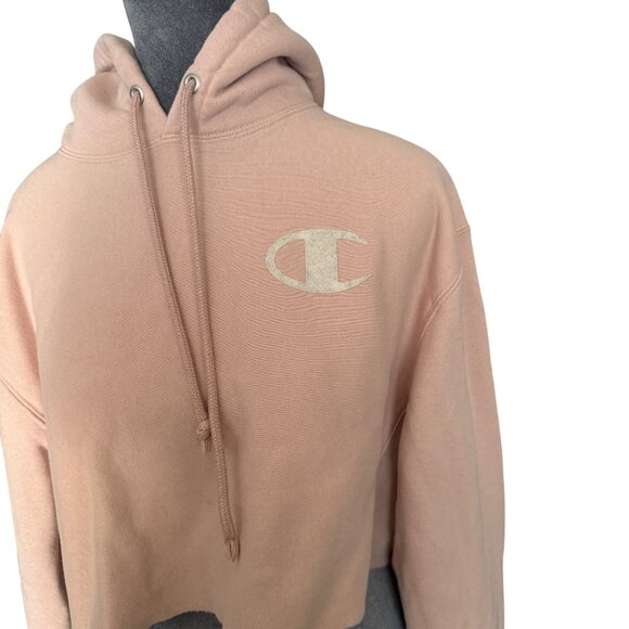 Champion Reverse Weave Cropped Hoodie Sweatshirt S Pink Cotton Blend Womens - Picture 2 of 7